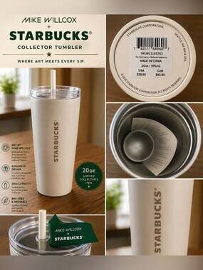 Starbucks 20oz White Stainless Steel Tumbler w/ Straw Matte Finish NEW
